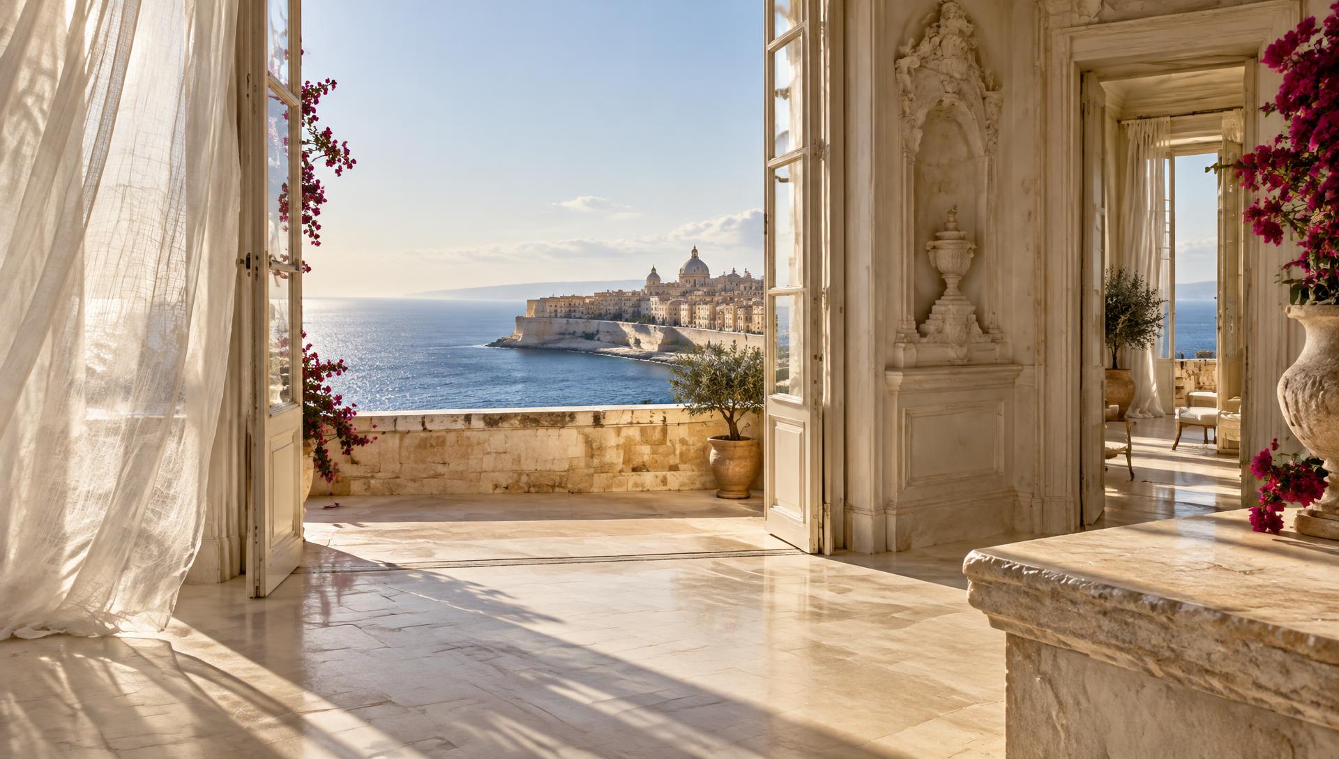 A restored Sicilian palazzo opening onto the Mediterranean